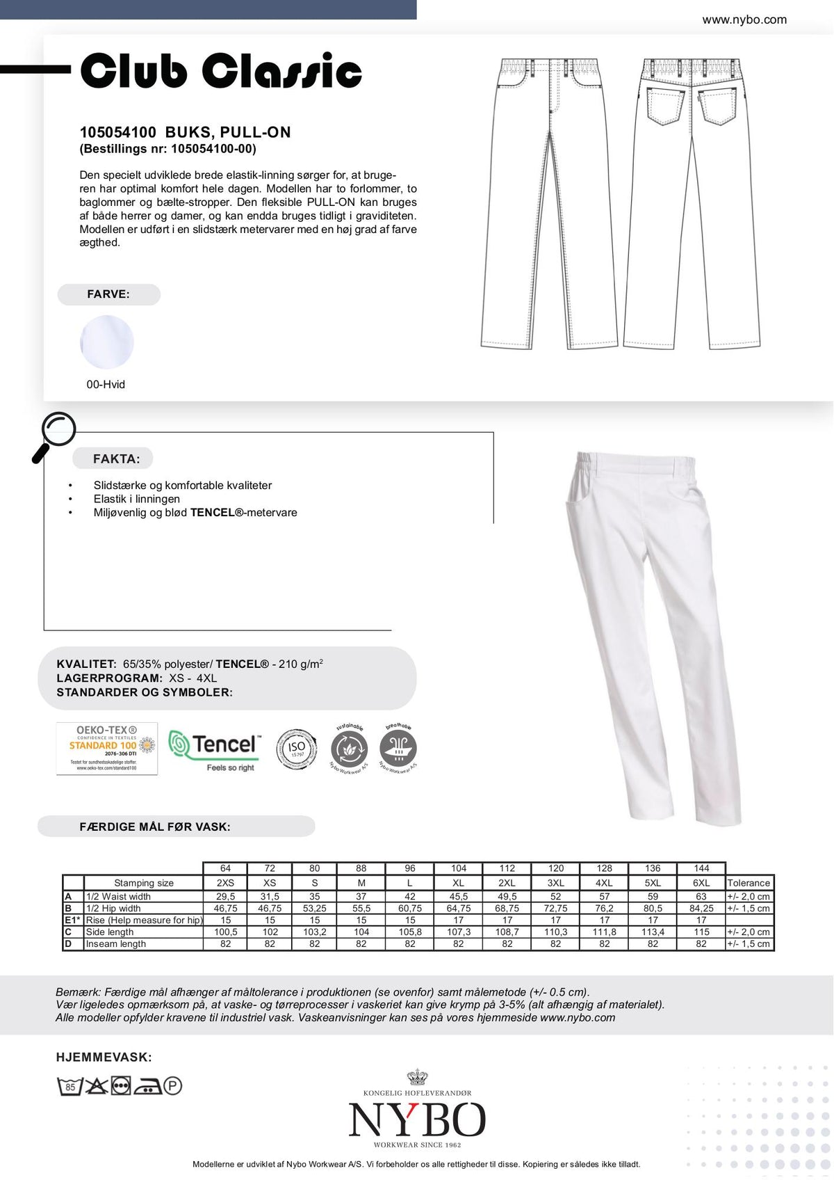 Nybo Hvide Unisex Club-Classic Bukser, Pull-on, Elastik, Komfort