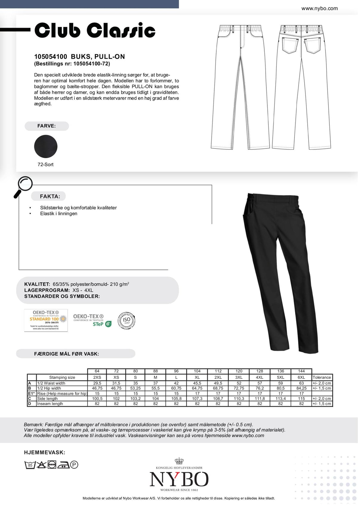 Nybo Sort Unisex Club-Classic Bukser, Pull-on, Elastik, Komfort