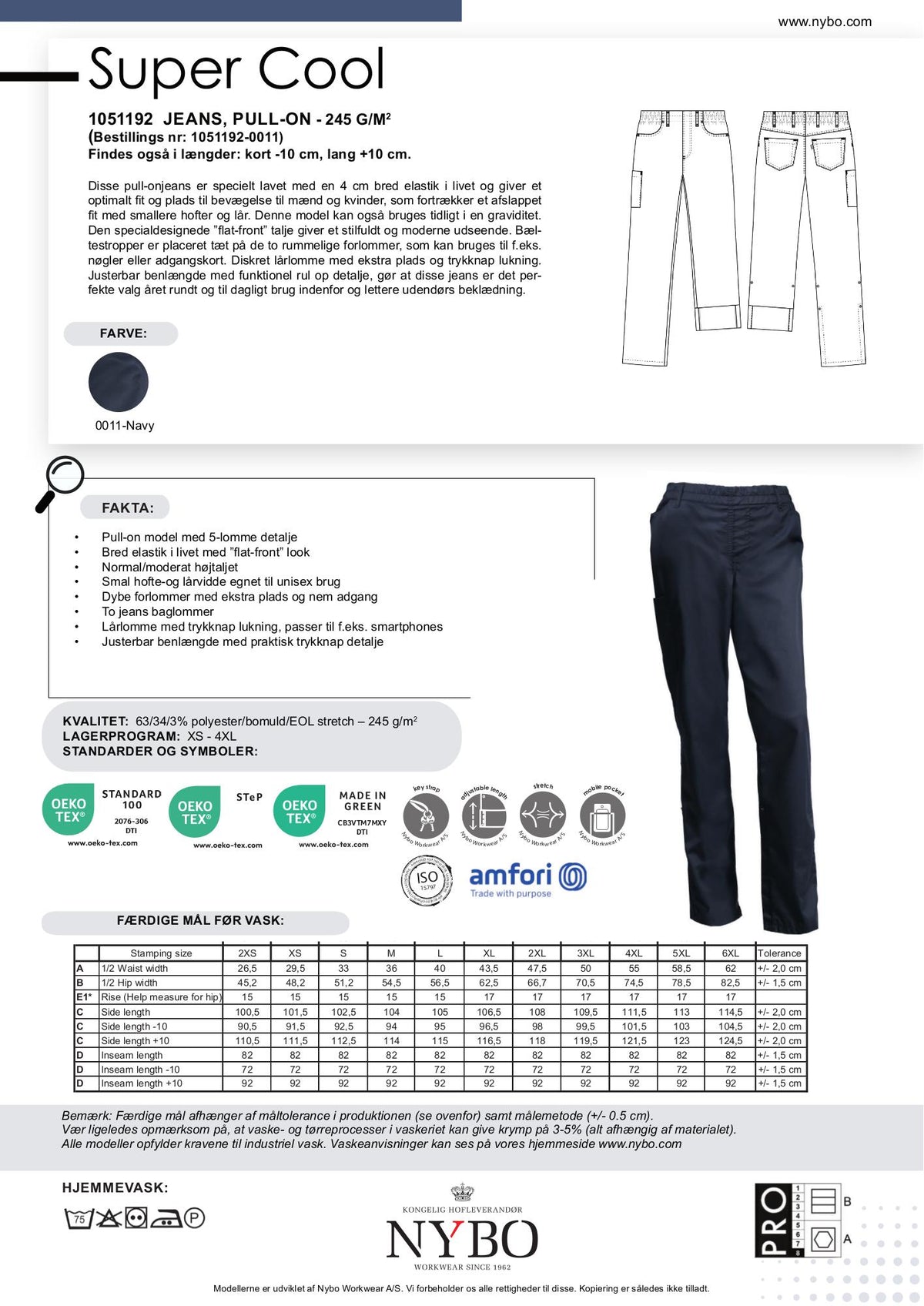 Nybo Navy Unisex Super Cool Jeans, Pull-On, Stræk, Slidstærk