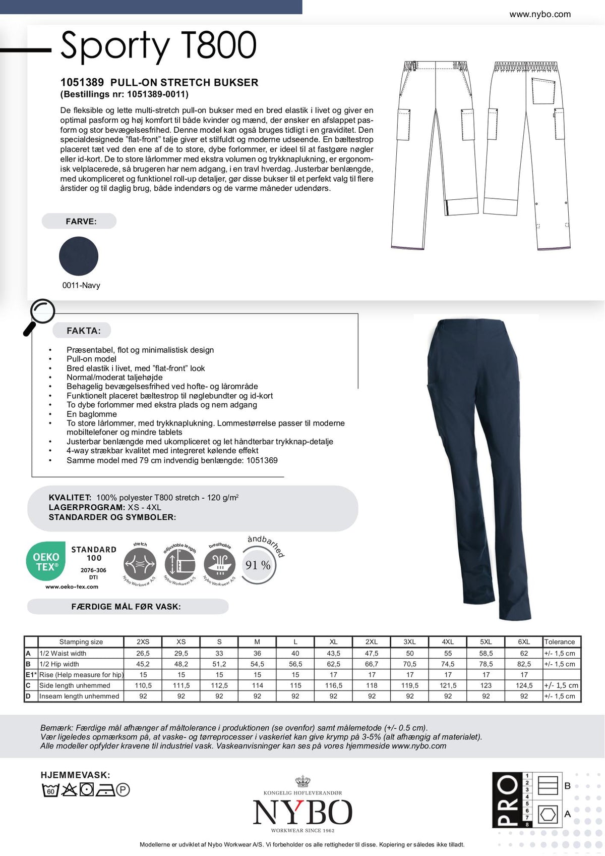 Nybo Sporty T800 unisex bukser i navy – let multi-stretch