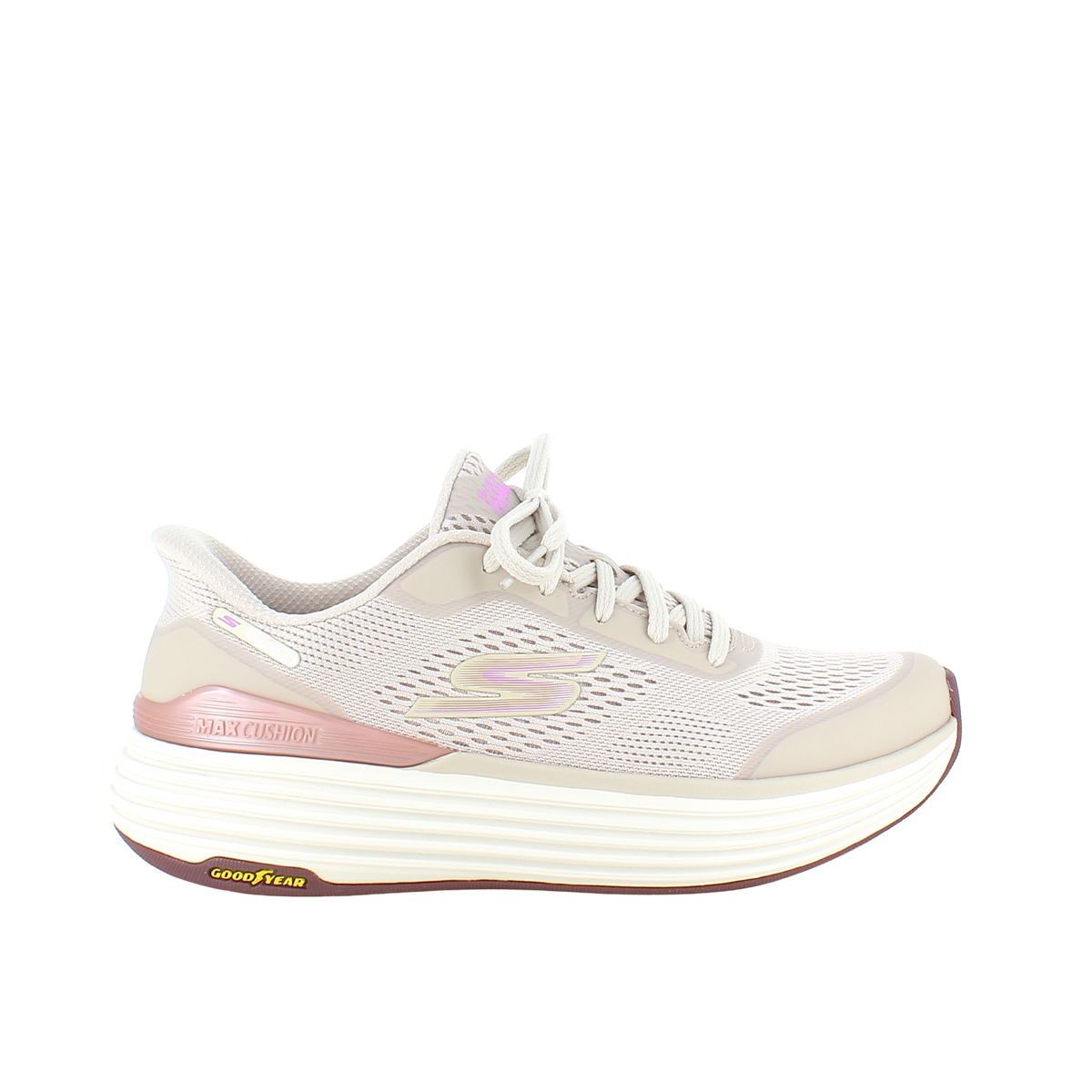 Beige Skechers slip-in sneaker med Max Cushioning bund