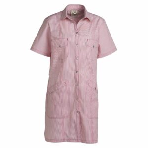 Nybo Pink Stribet Dametunika Fresh, Justerbar Elastik, Rummelige Lommer