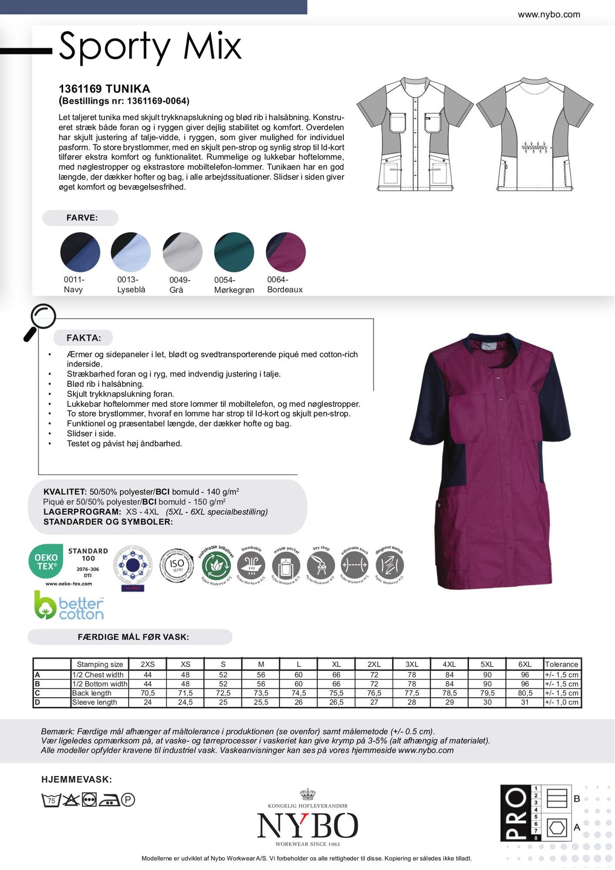 Nybo Bordeaux Dametunika, Sporty Mix, Åndbar, Stretch, Komfort