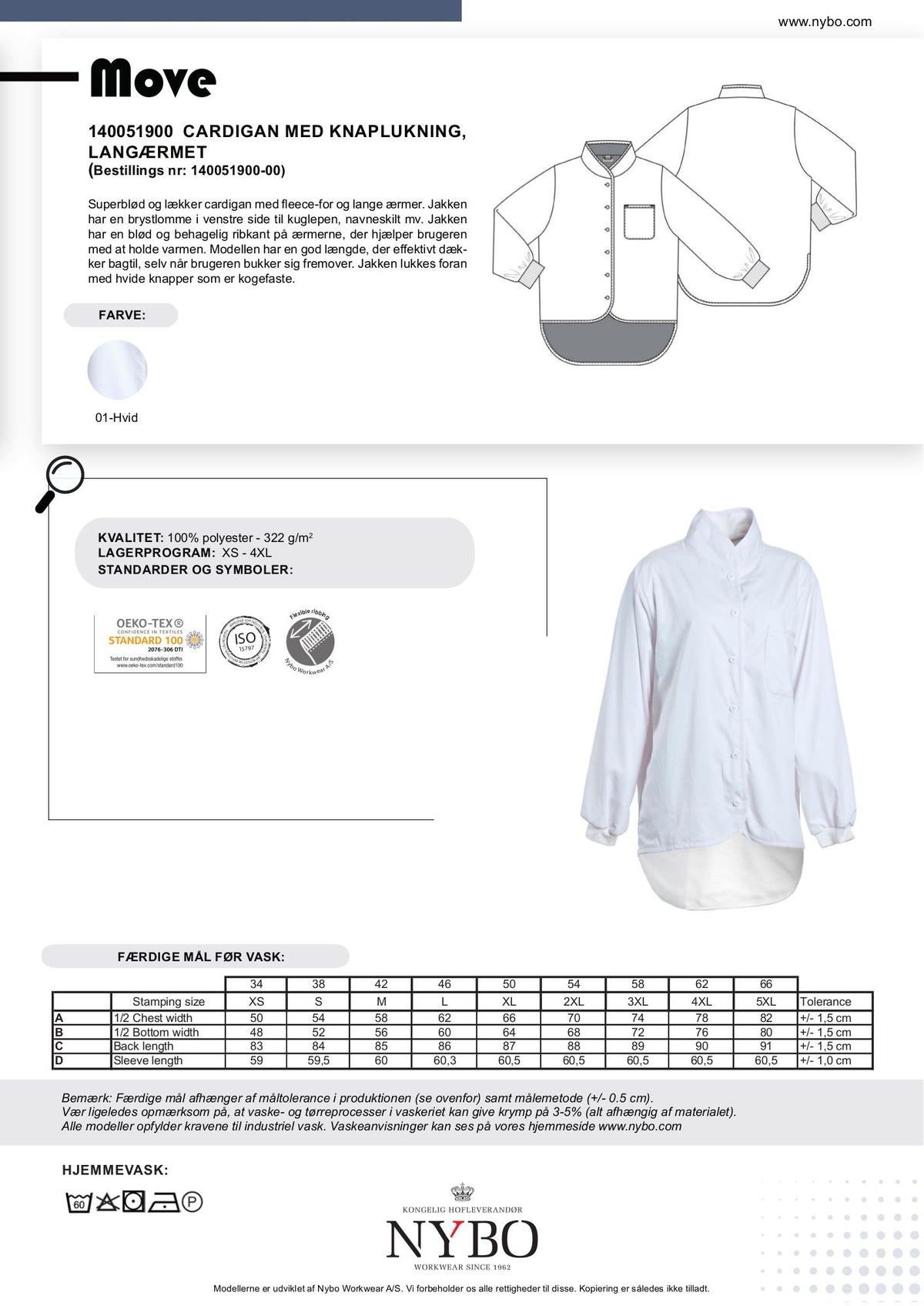 Nybo Hvid Unisex Move Cardigan, Langærmet, Superblød Fleecefor