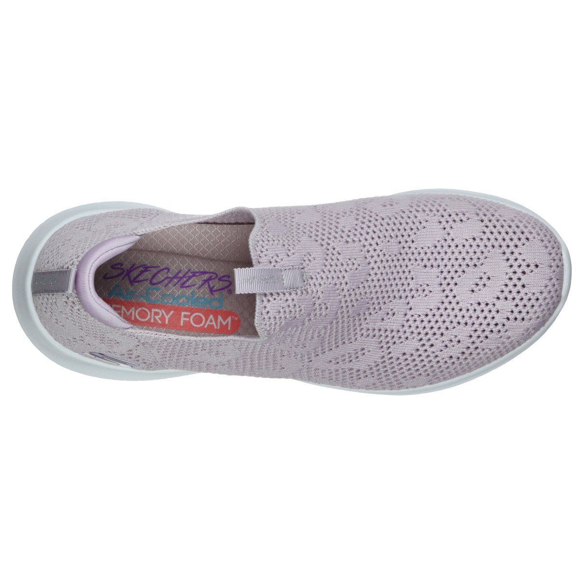 Lavendelfarvet hyttesko i strik fra Skechers