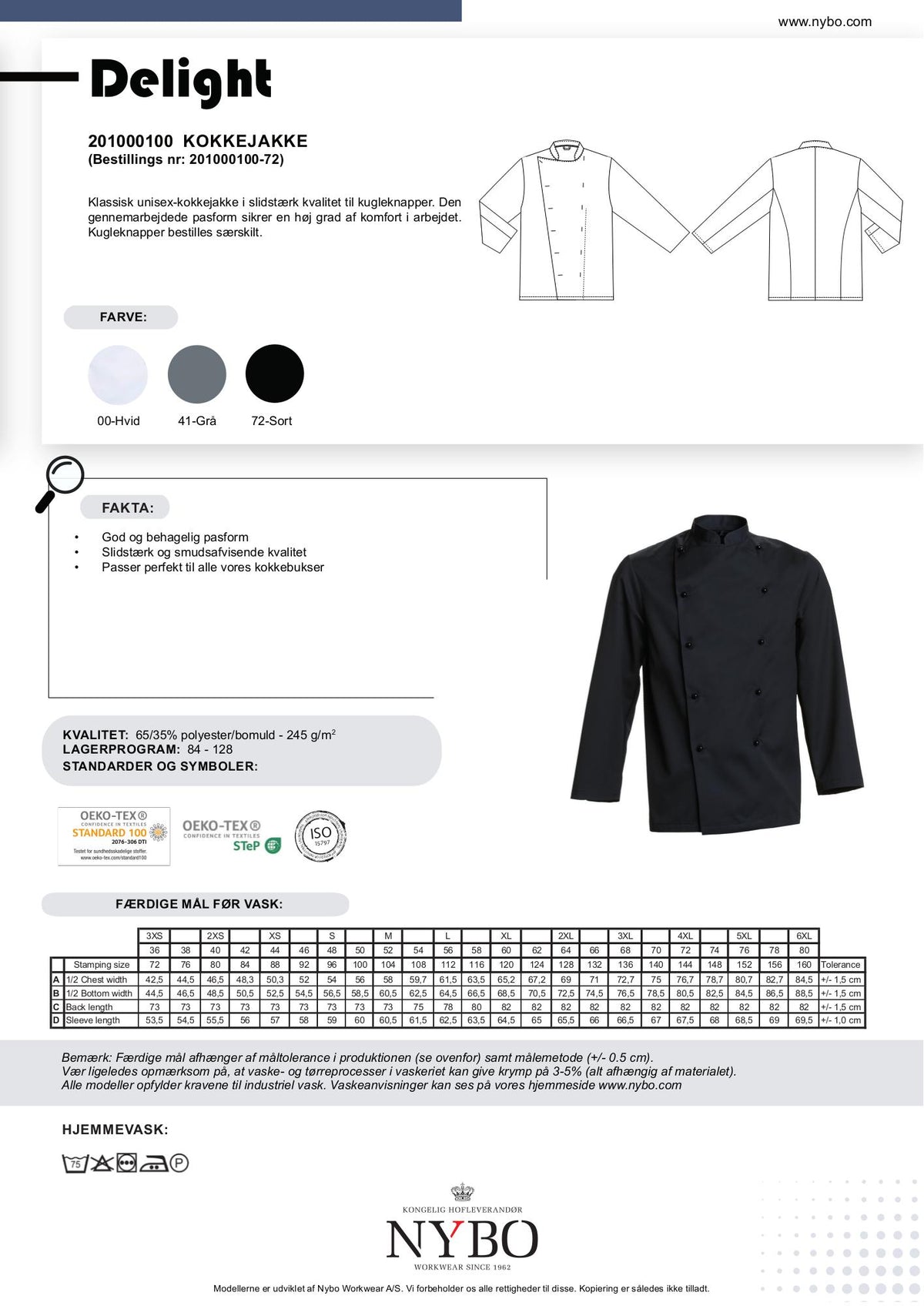 Nybo Sort Unisex Delight Kokkejakke, Slidstærk, Komfort