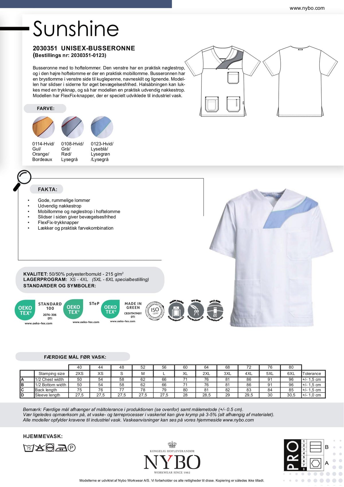 Nybo Hvid/Lyseblå Unisex Comfortec Satin Busseronne
