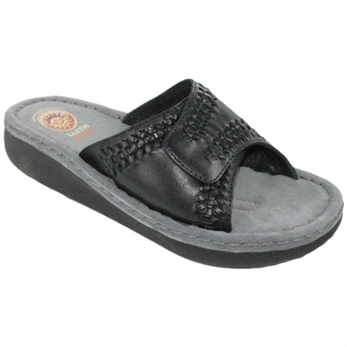 Navajo sort og grå skindsandal med velcro
