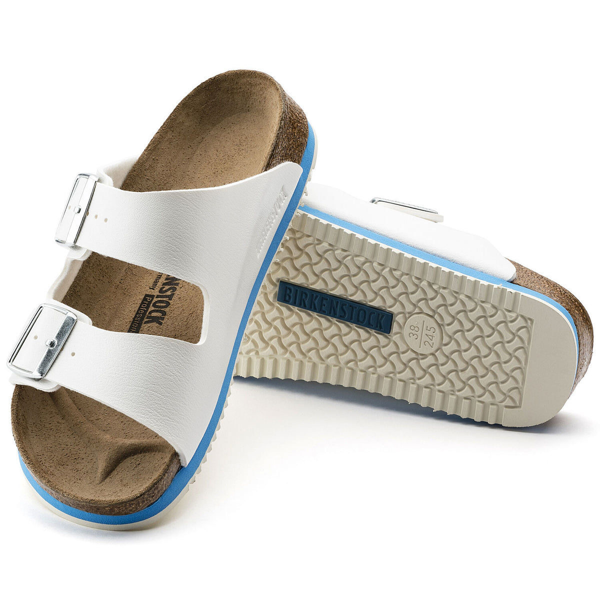 Hvid Arizona sandal fra Birkenstock med godkendte skridhæmmende såler