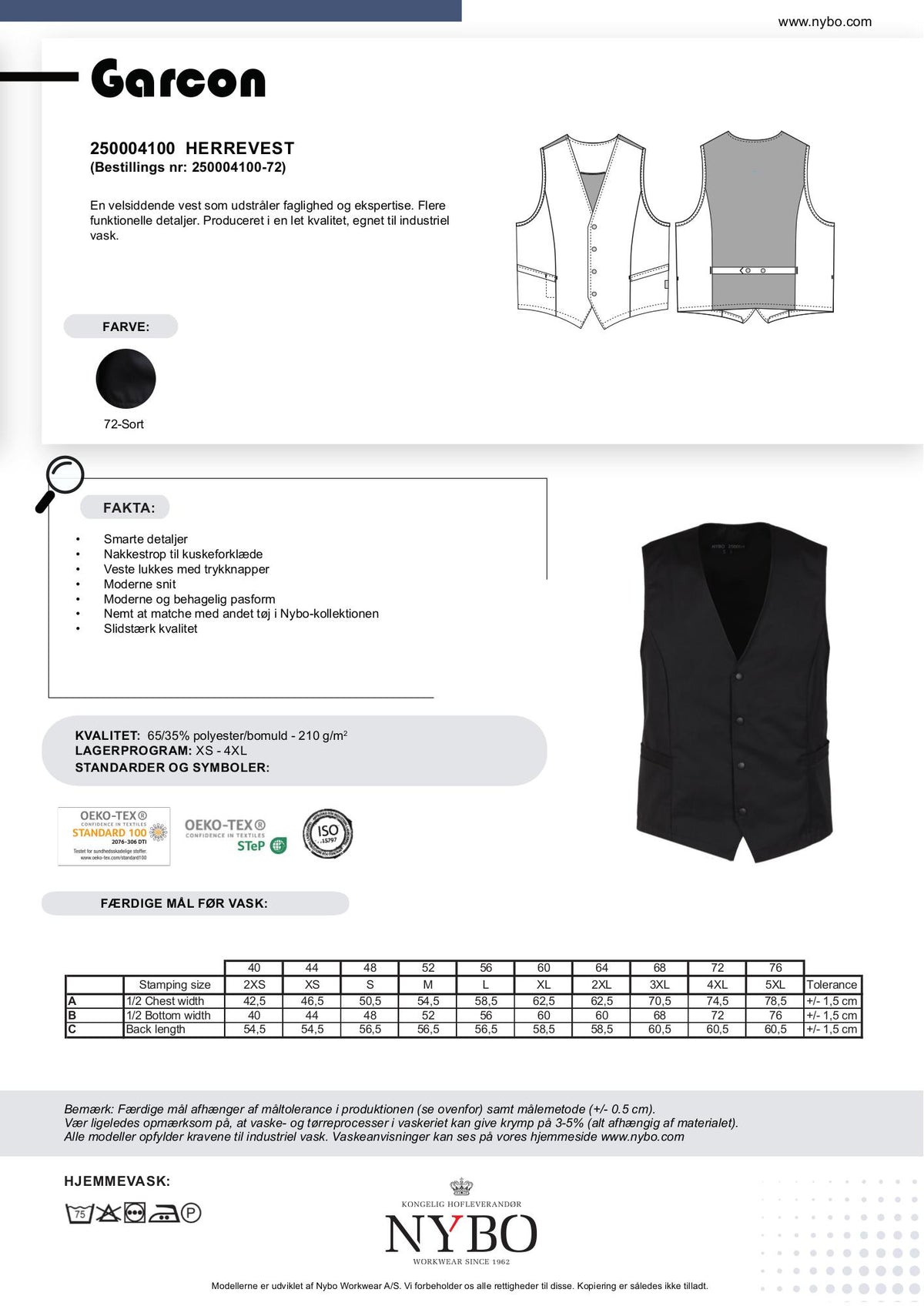 Nybo Sort Herre Garcon Vest, Funktionel, Let Kvalitet