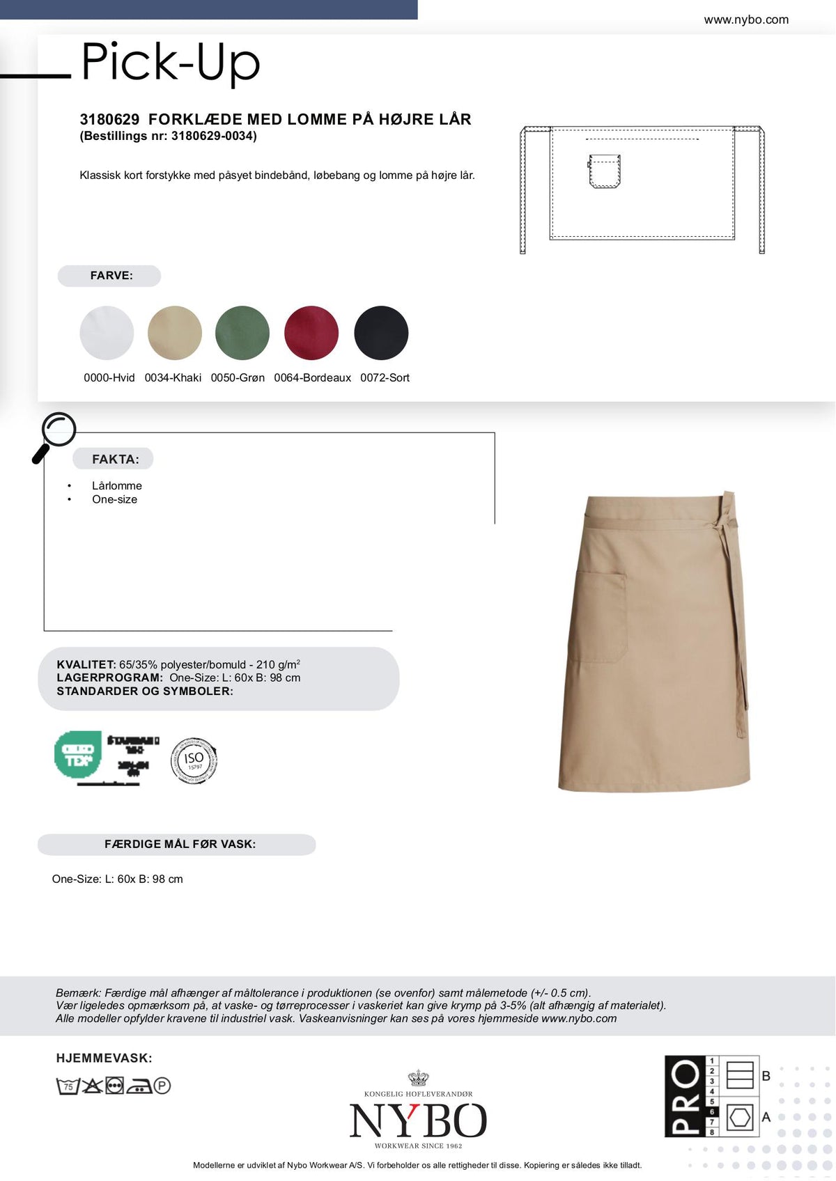 Nybo Khaki Unisex Pick-Up Forklæde, Forstykke, Lomme