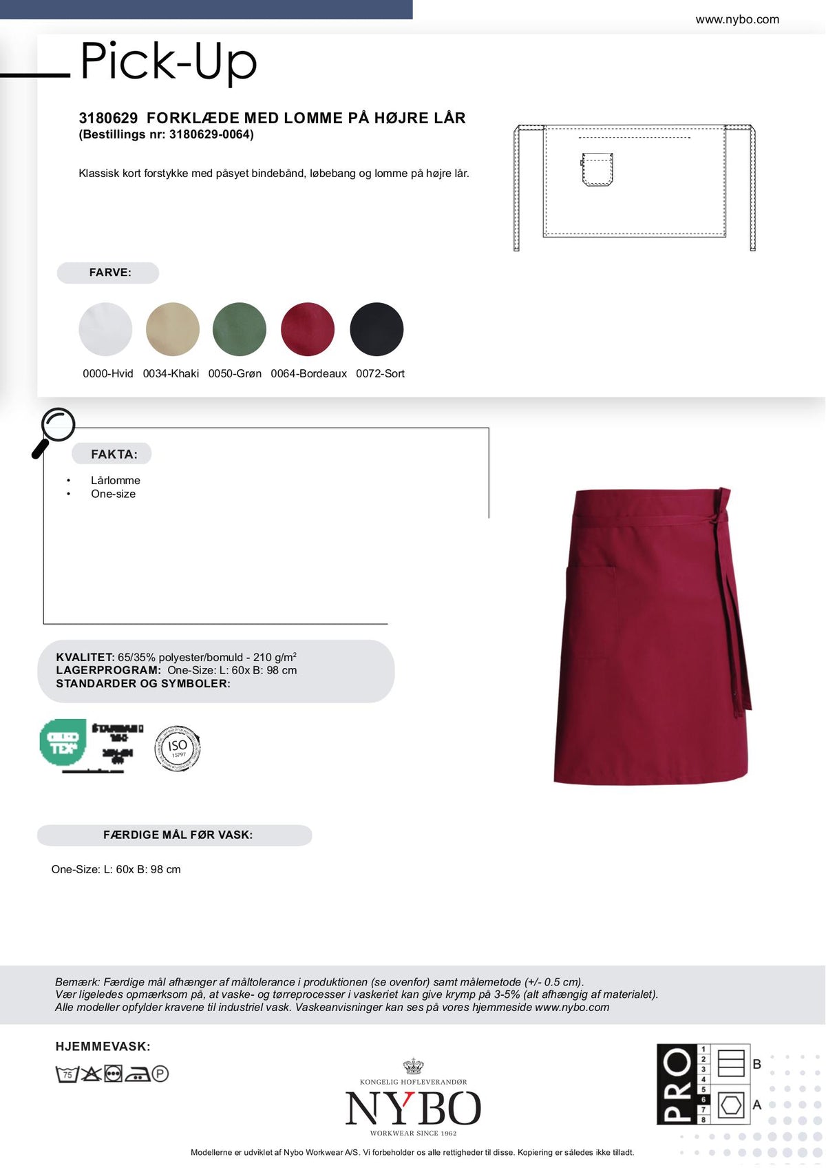 Nybo Bordeaux Unisex Pick-Up Forklæde, Forstykke med Lomme