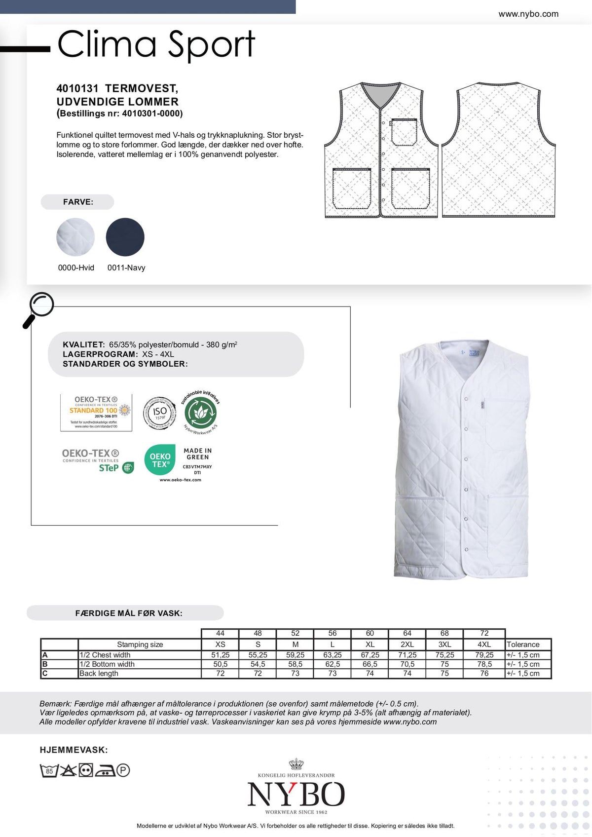 Nybo Hvid Unisex Clima Sport Termovest, Udvendige Lommer