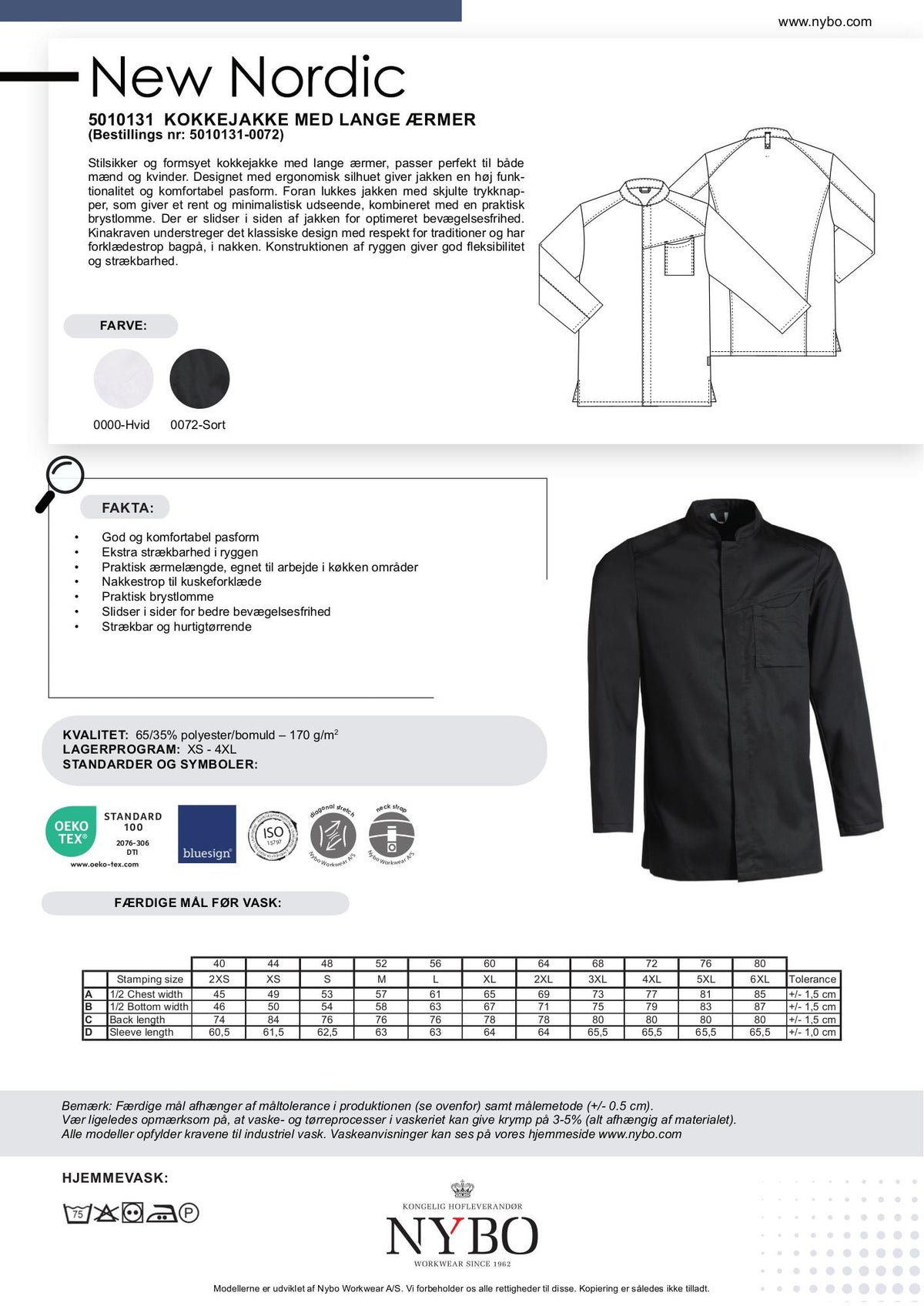Nybo Hvid Unisex New Nordic Kokkejakke, Langærmet
