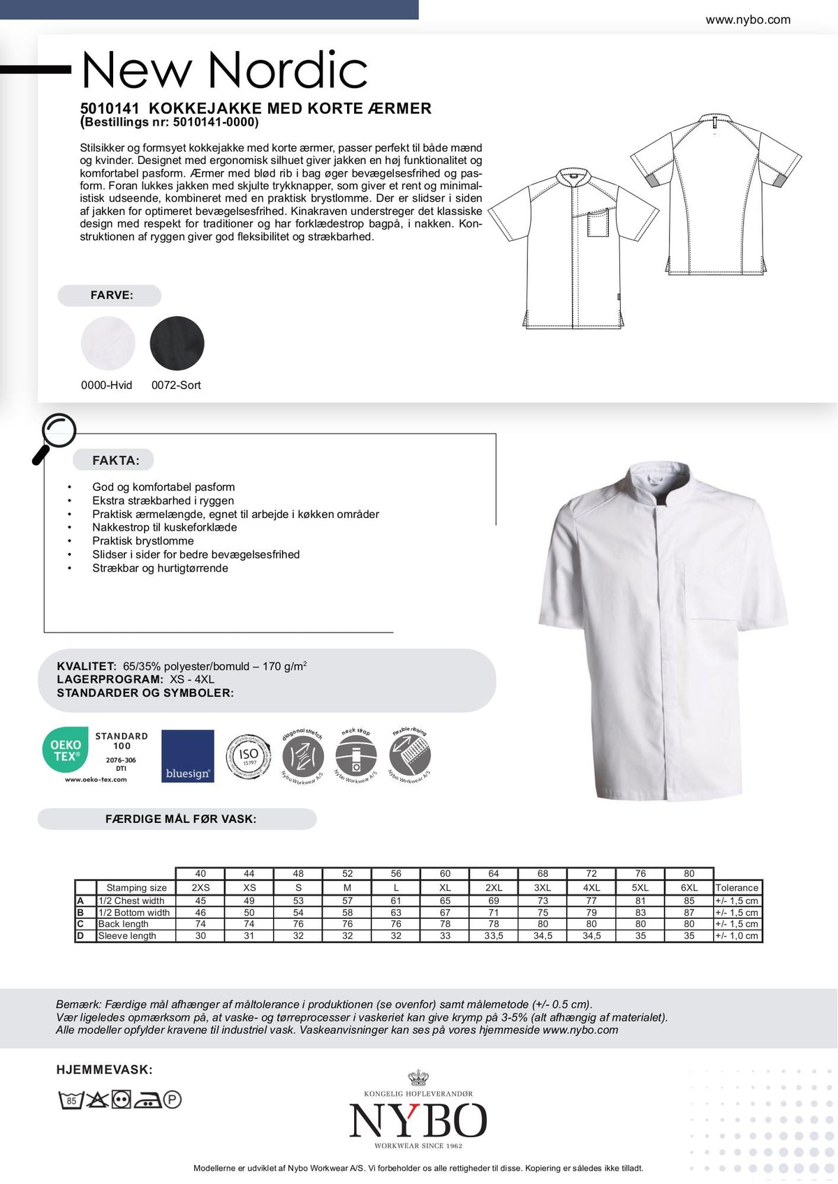 Nybo Hvid Unisex New Nordic Kokkejakke, Kortærmet