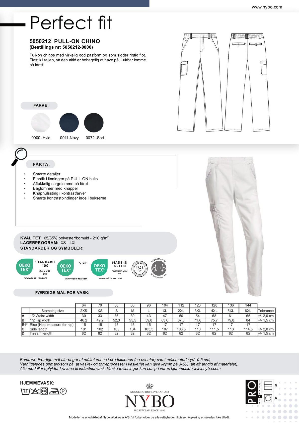 Nybo Hvide Unisex Perfect Fit Pull-on Chinos, Elastik, Komfort