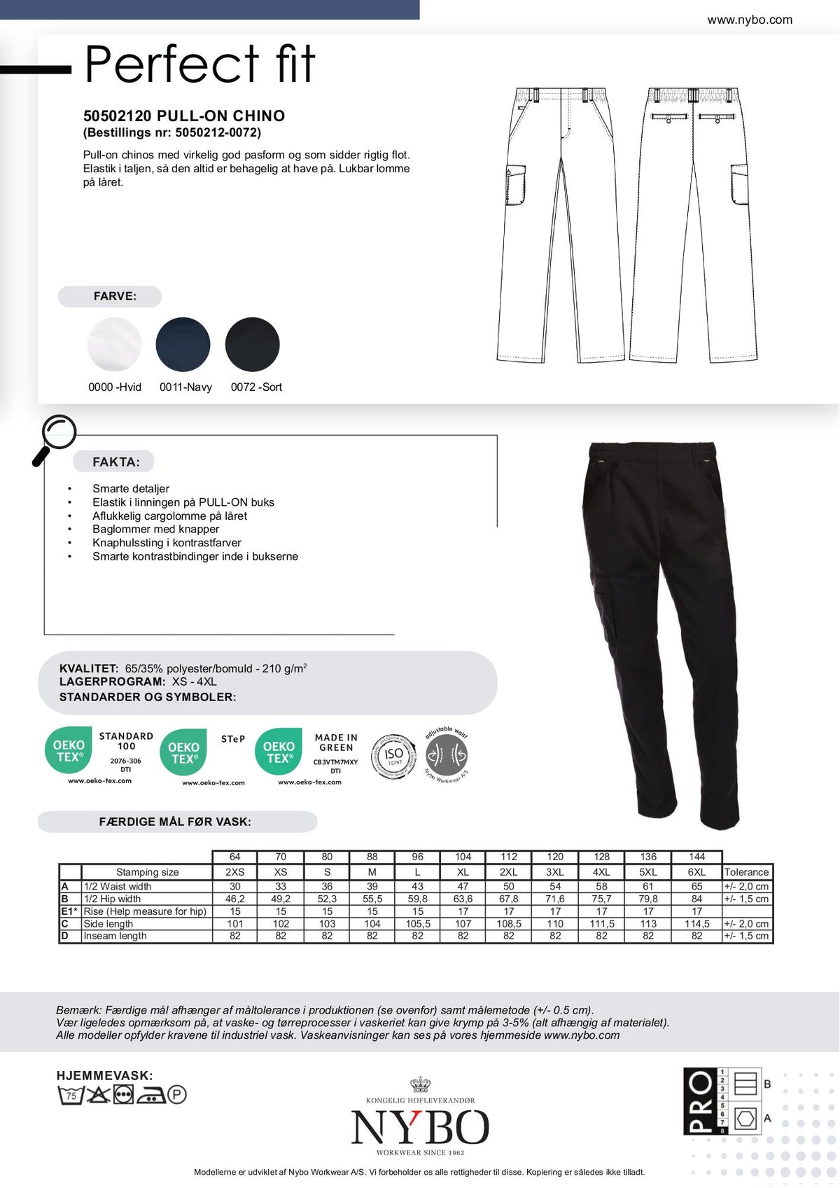 Nybo Sort Unisex Perfect Fit Pull-On Chinos, Elastik, Komfort