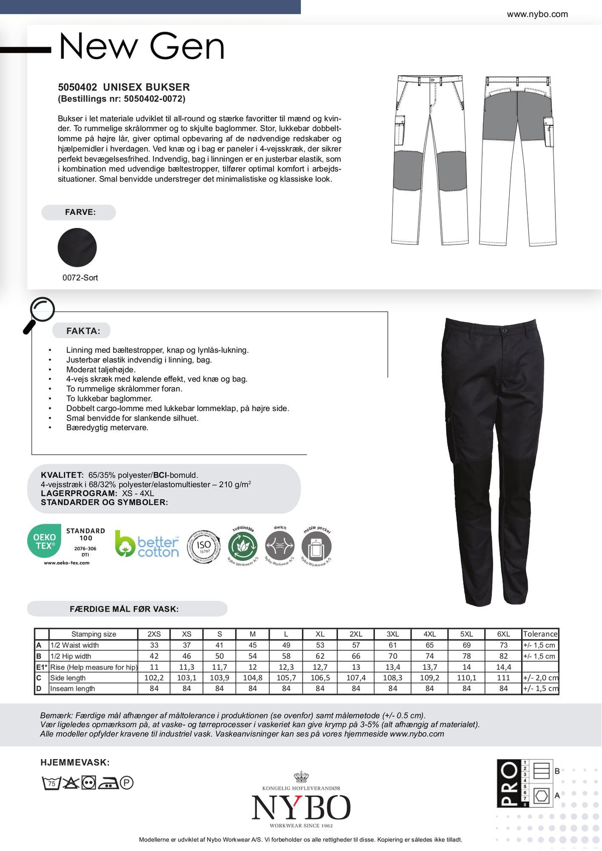 Nybo Sort Unisex New Gen Bukser, 4-vejs Stretch, Justerbar Elastik