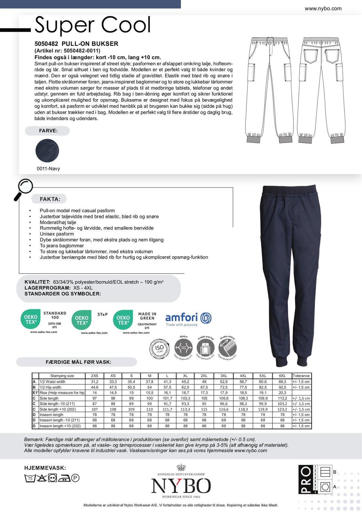 Nybo Navy Unisex Super Cool Bukser, Pull-on, Stretch