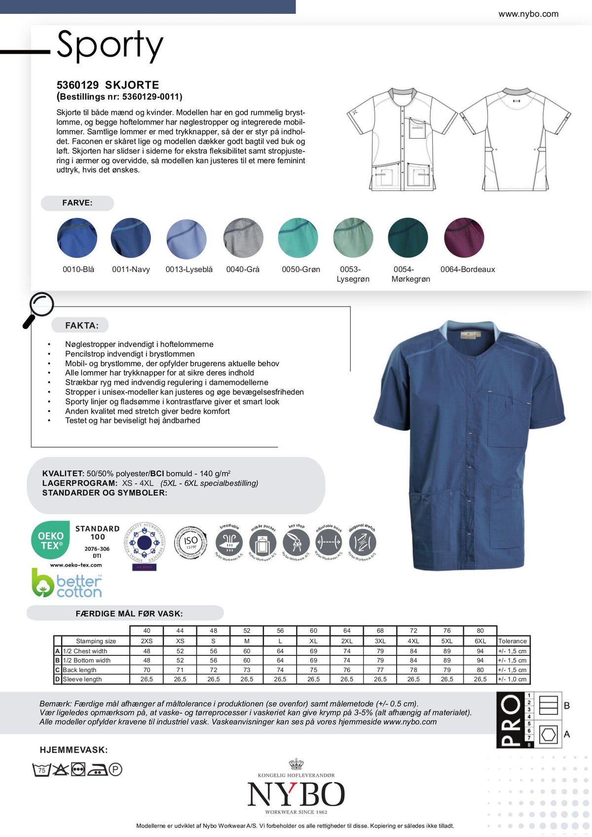 Nybo Navy Unisex Sporty Tunika, Slidser for Fleksibilitet