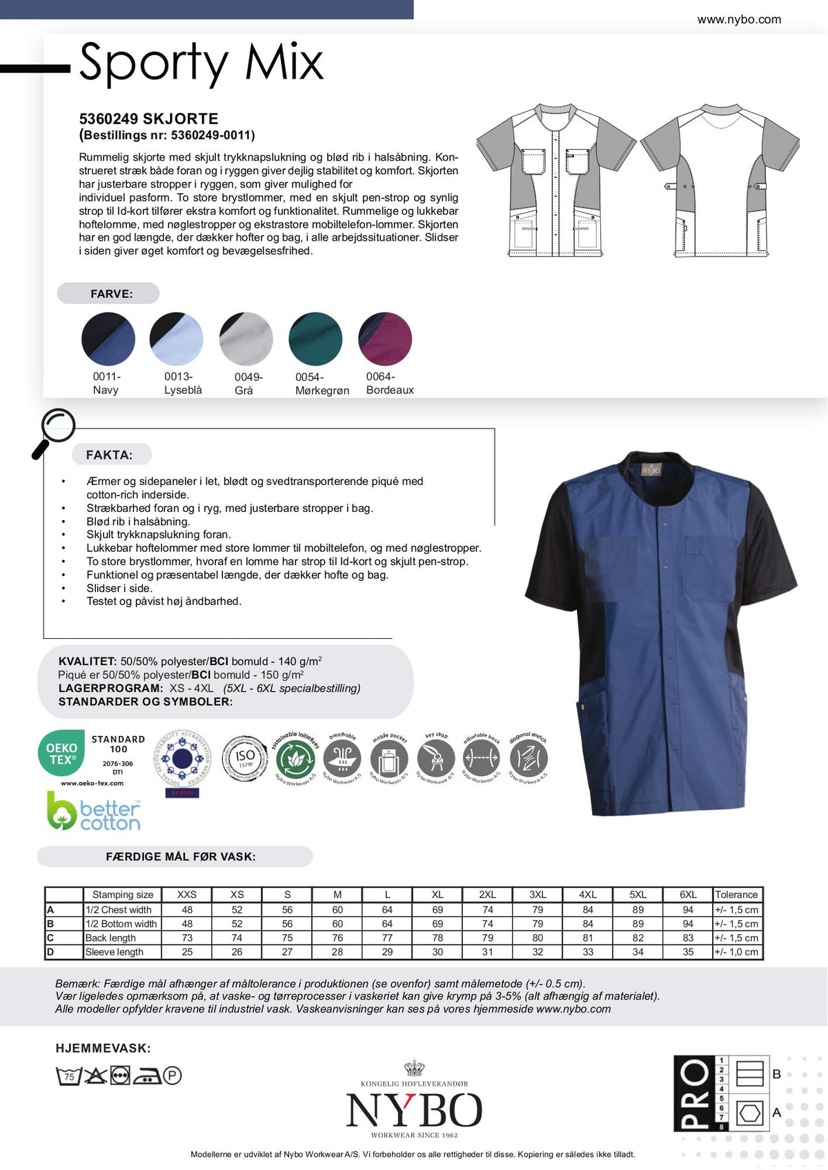 Nybo Navy Unisex Sporty Mix Tunika, Åndbar, Stretch