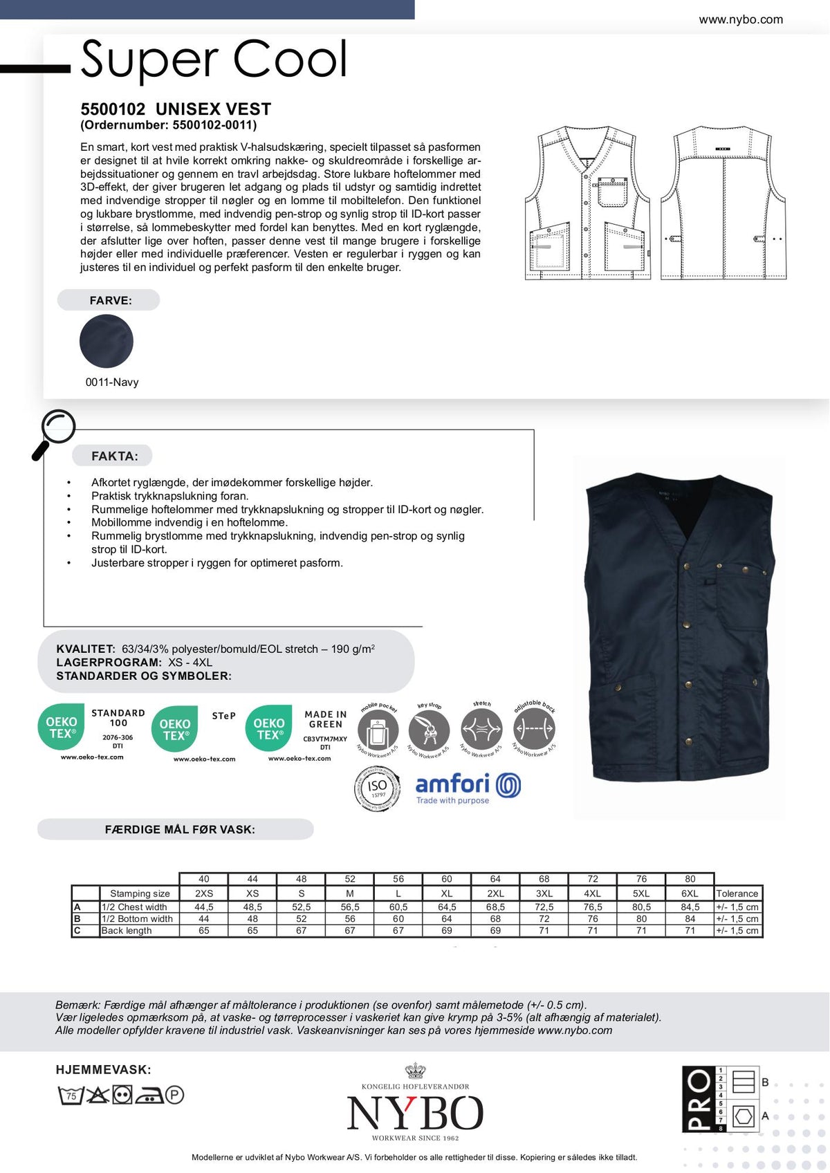Nybo Navy Unisex Super Cool Vest, Kort, Justerbar, Slidstærk