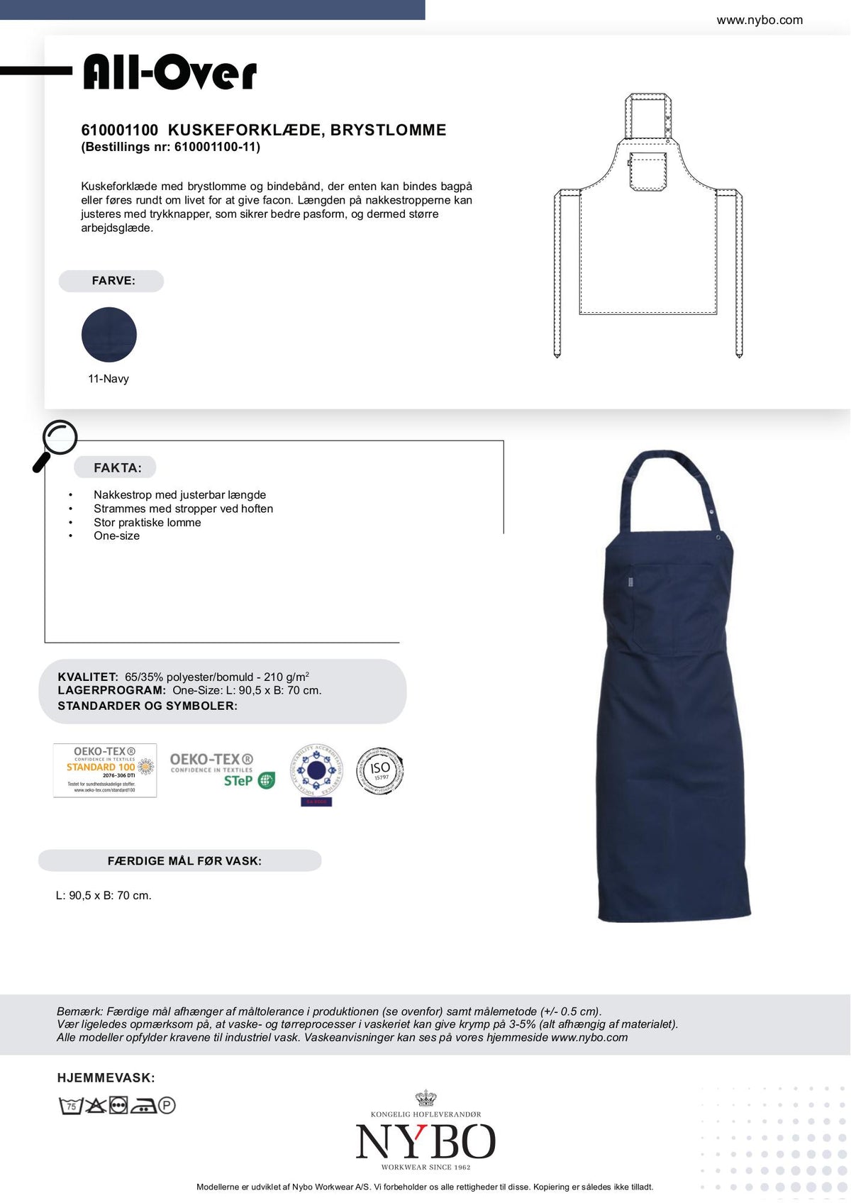 Nybo Navy Unisex Forklæde, Kuskeforklæde