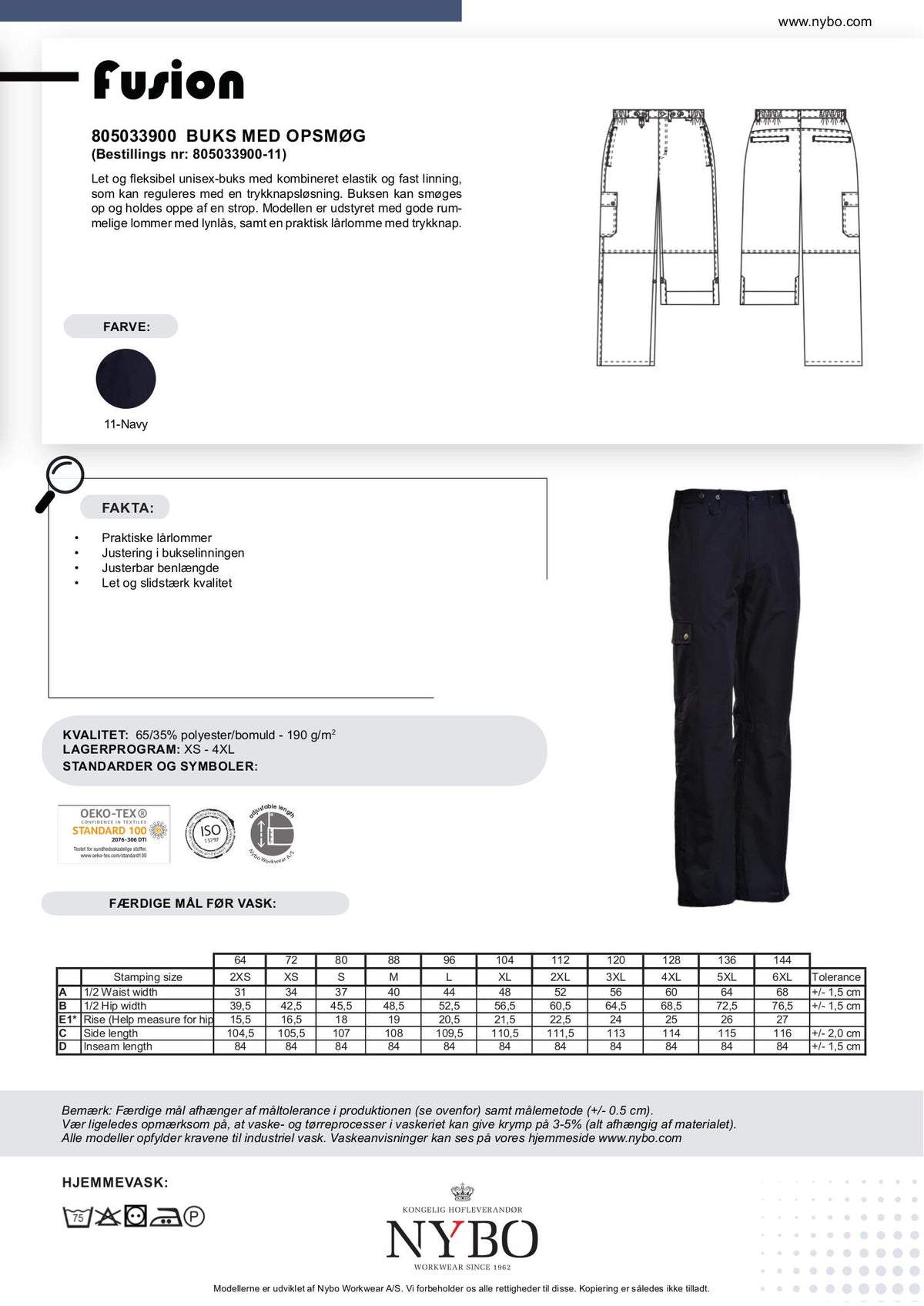 Nybo Navy Unisex Fusionbukser, Buks med Opsmøg