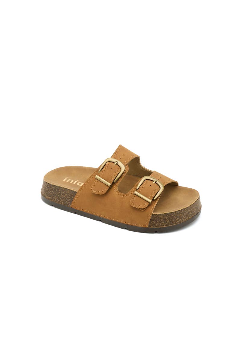 Plateau biosandal i lys brun nubuck – justerbar pasform