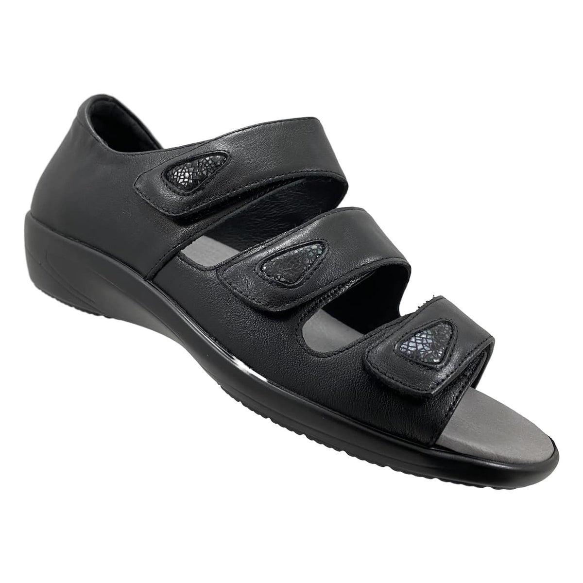 Sort sandal med velcroremme og hælkappe