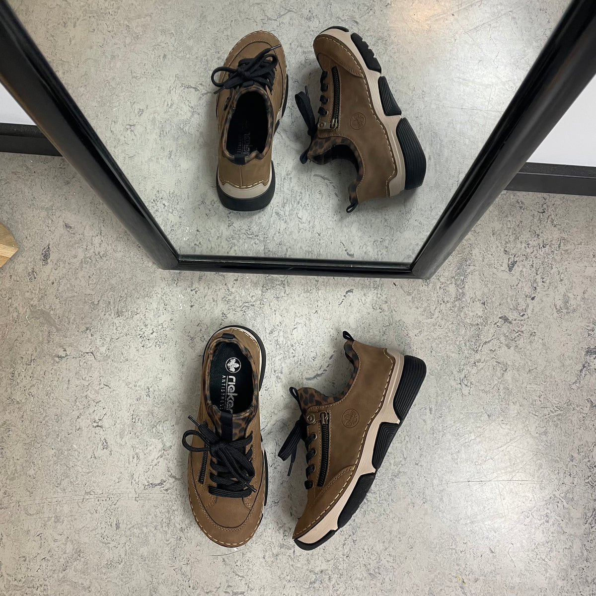 Rieker sneakers til dame i brun med leopard detaljer