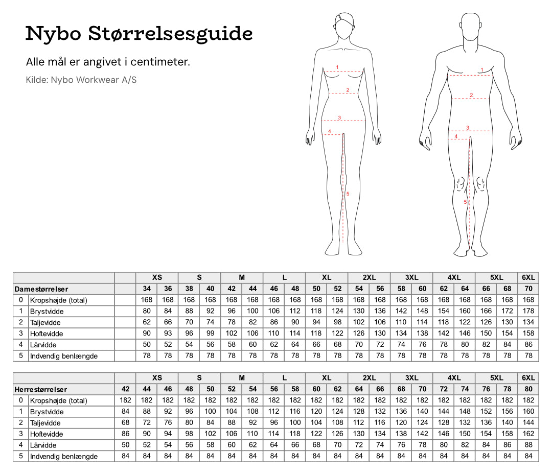 Nybo Størrelsesguide