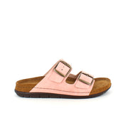 Rosa slip on sandal i skind med brede remme