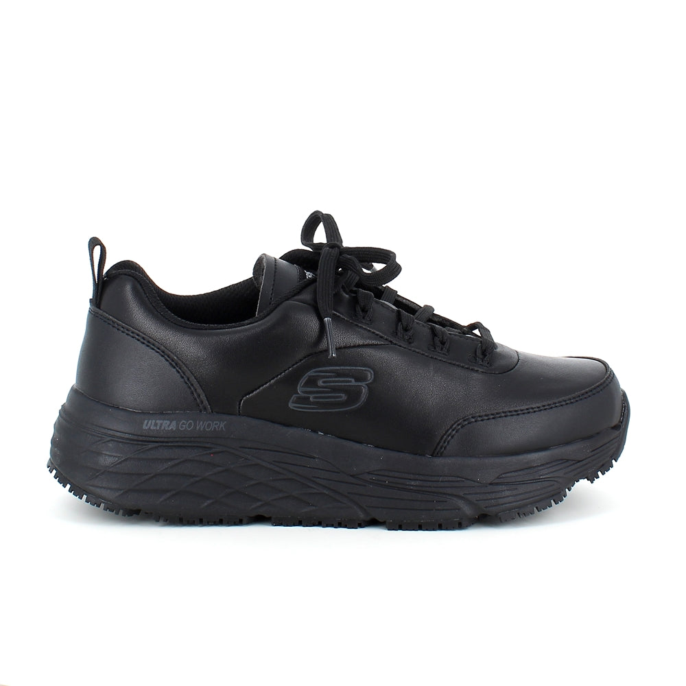 Skechers Work i sort skind med Max Cushioning såler
