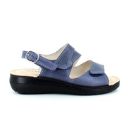 Blå bred skindsandal med velcro fra OrtoMed