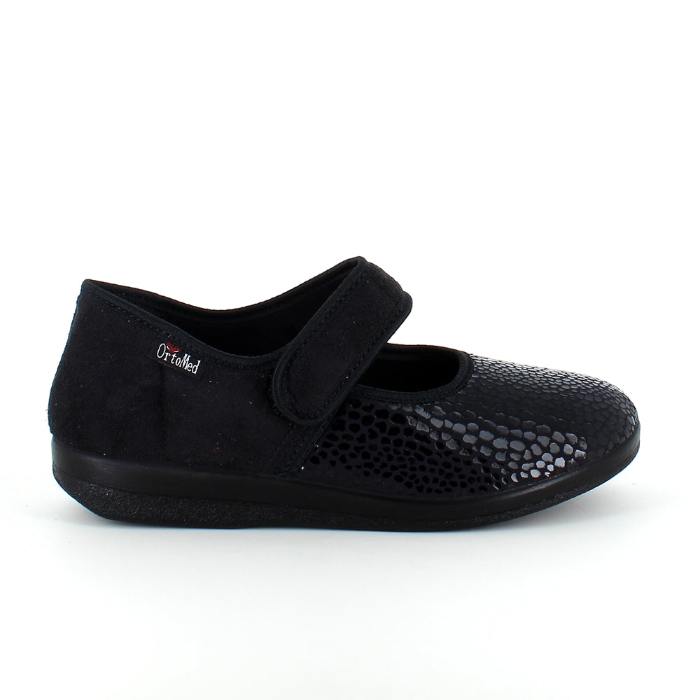 Bred OrtoMed ballerina med velcro og ekstra plads