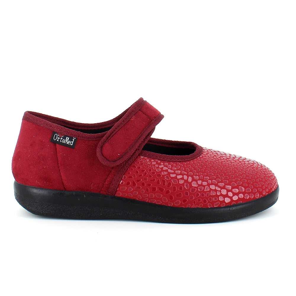Rød OrtoMed ballerina med velcro og god plads