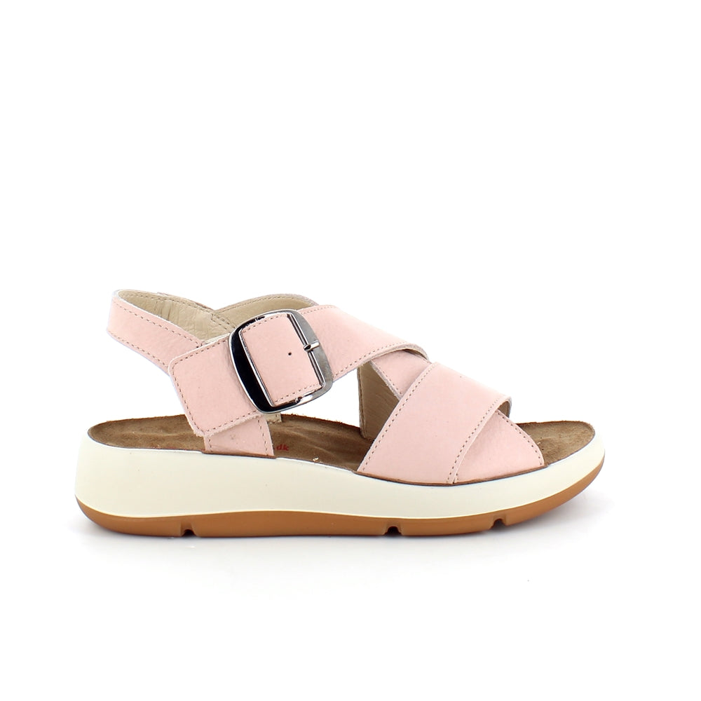 Elegant rosa sandal i skind med svangstøtte