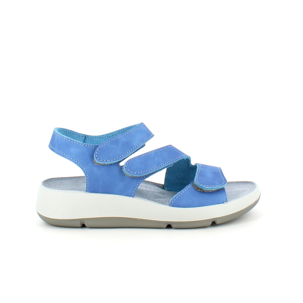 Elegant blå skindsandal med justerbare remme