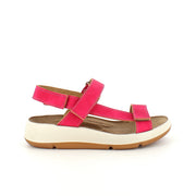 Pink skindsandal med tre justerbare remme og svangstøtte