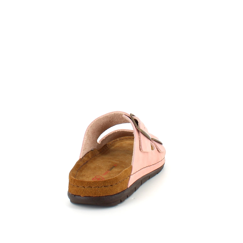 Rosa slip on sandal i skind med brede remme