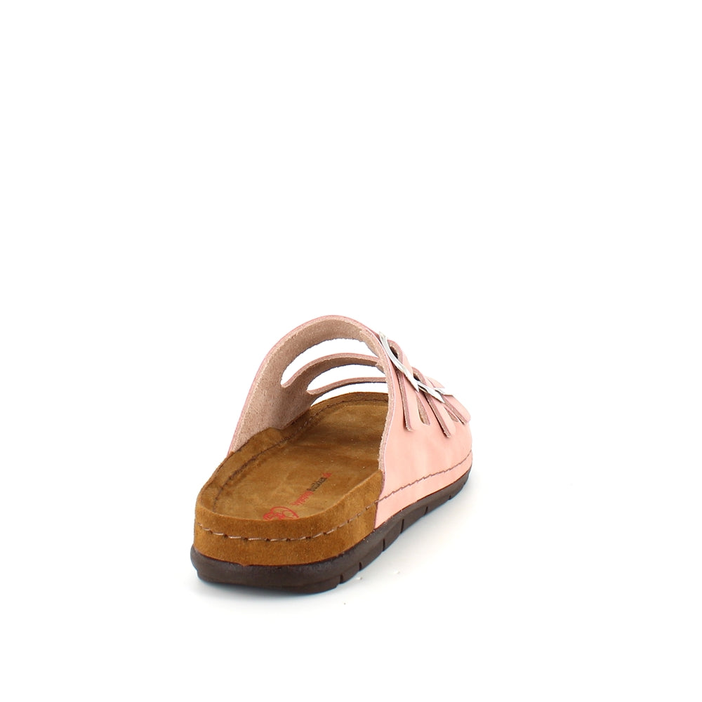 Rosa slip on sandal i skind med smalle remme