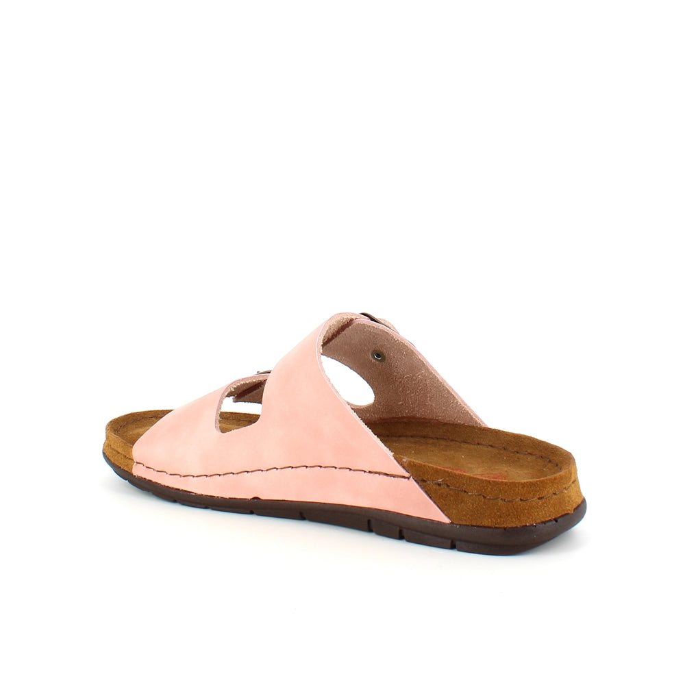 Rosa slip on sandal i skind med brede remme