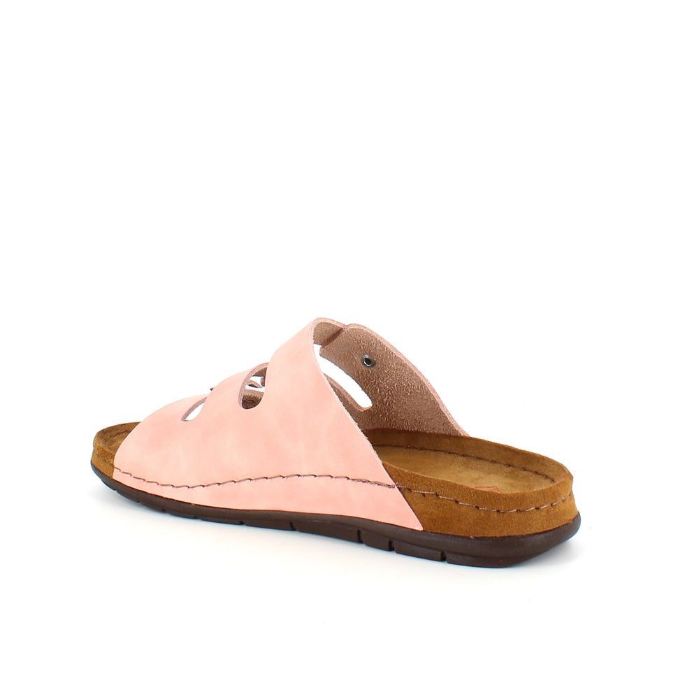 Rosa slip on sandal i skind med smalle remme