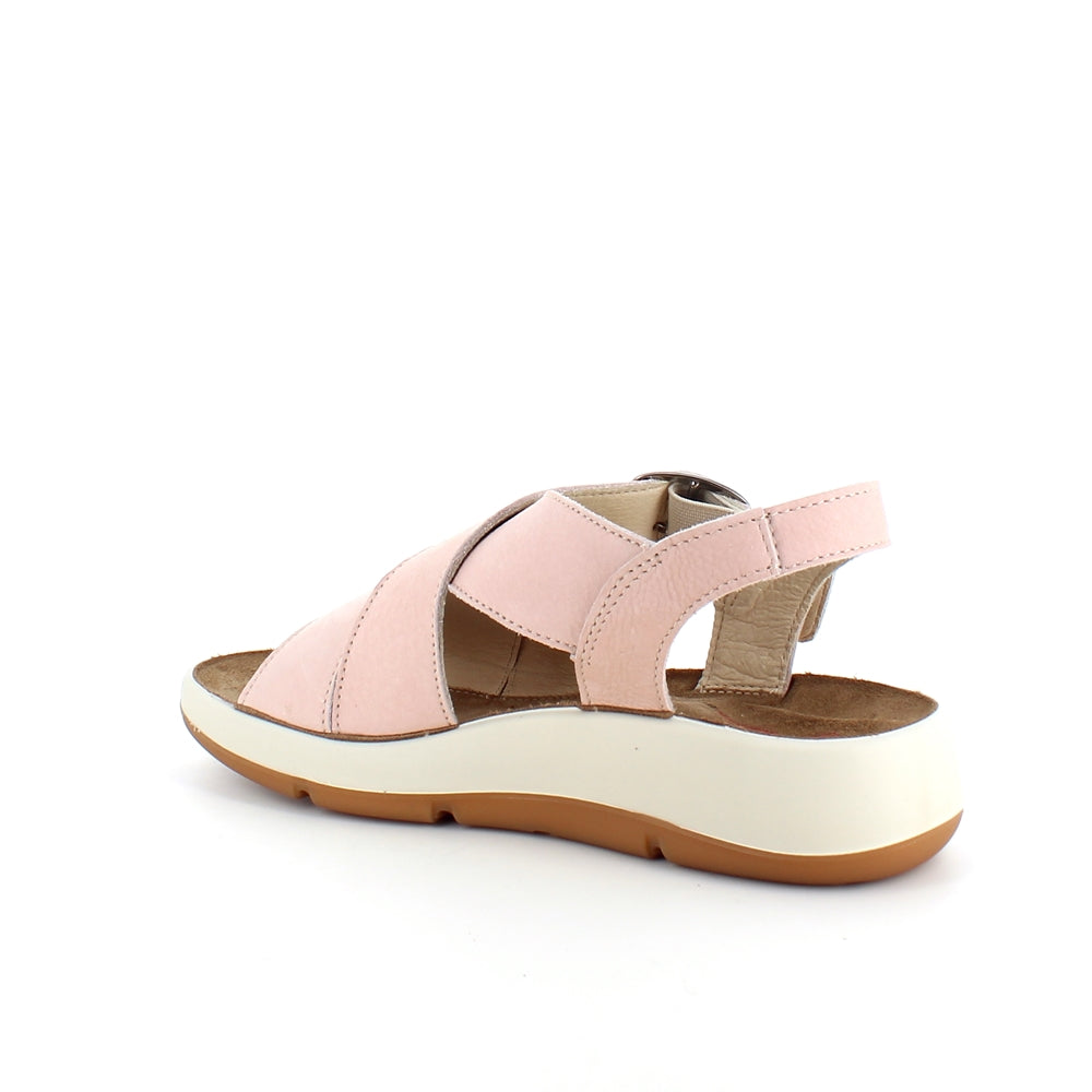 Elegant rosa sandal i skind med svangstøtte