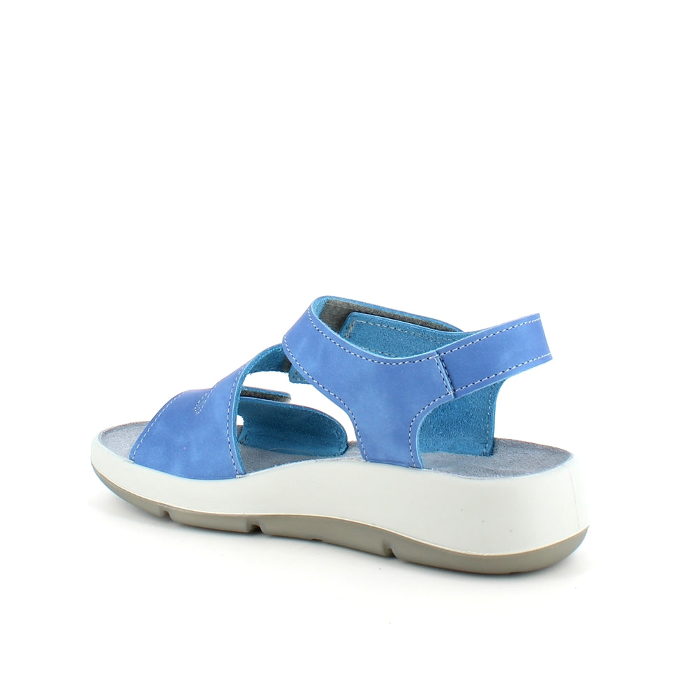 Elegant blå skindsandal med justerbare remme