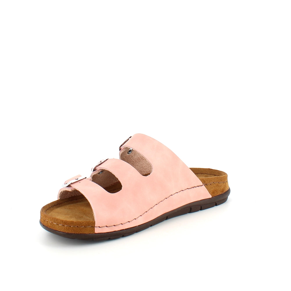 Rosa slip on sandal i skind med smalle remme