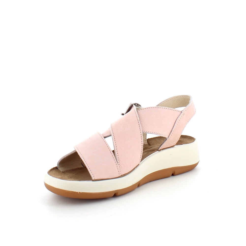 Elegant rosa sandal i skind med svangstøtte
