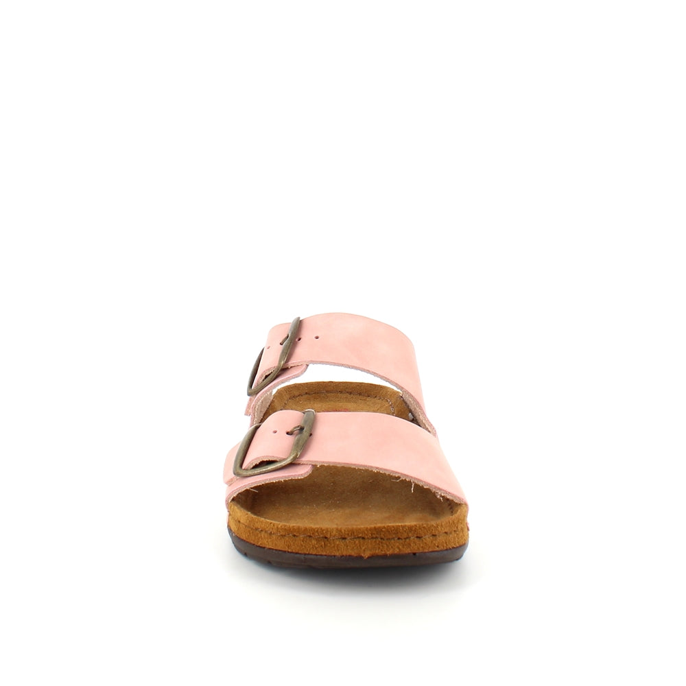 Rosa slip on sandal i skind med brede remme