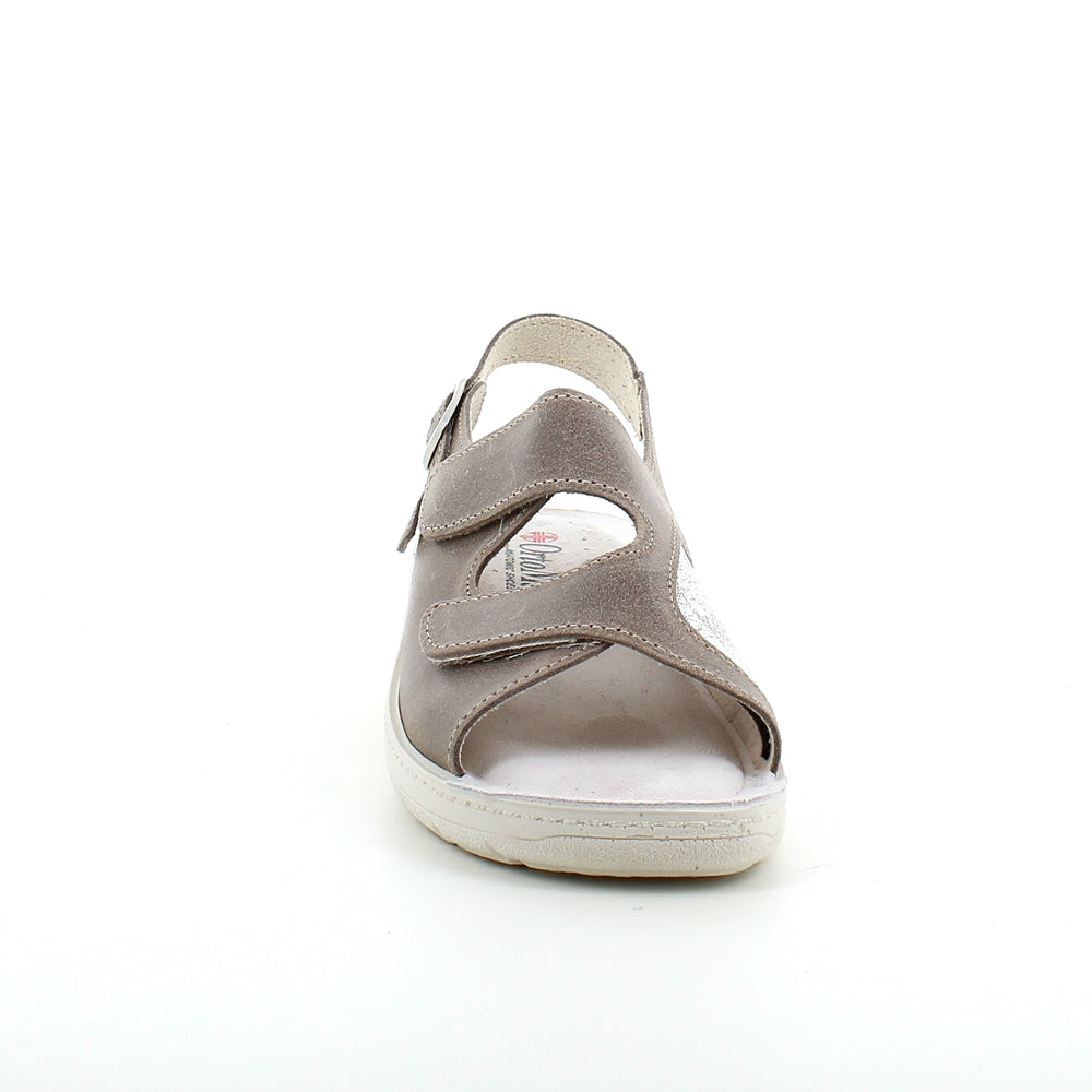 Bred ortopædisk sandal i beige med velcro og ekstra plads til knyster